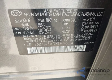 2020 Hyundai Santa Fe Se z USA, uszkodzony, nr VIN 5NMS23ADXLH176824